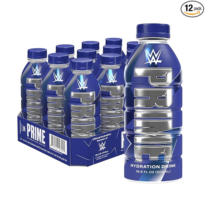 PRIME Hydration, WWE Sports Drinks, Electrolyte Enhanced for Replenishing Fluids, 250mg BCAAs, B Vitamins, Antioxidants, Low Sugar, 16.9 Fl Oz, 12 Pack
