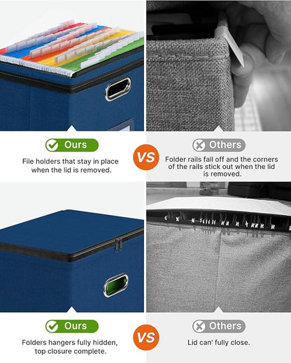Oterri File Organizer Boxes with Lids, File Box with Mesh Pockets, Document Organizer Box for Letter Size Folders, Zippers Important Document Organizer (Dark Blue, Small-1 Pack Without Folders)
