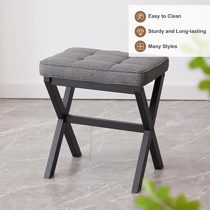 FILWH Bamboo Foot Rest Ottoman - Small Padded Desk Foot Stool for Office & Vanity - Black Legs + Gray