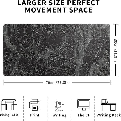 Topographic Contour Extended Big Mouse Pad Large,Gaming Mouse Pad Desk Pad,27.6x11.8 Inch Long Computer Keyboard Mouse Mat Mousepad with 3mm Non-Slip Base and Stitched Edge for Gaming and Office