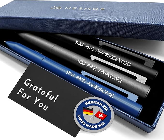 MESMOS 3pk Luxury Metal Ballpoint Pens, German-Made Ink, Teacher Appreciation Gifts Ideas, Teacher Gifts, Teachers Supplies, Thank You Gift for Men, Cool Desk Accessories, Nice Pens for Mens