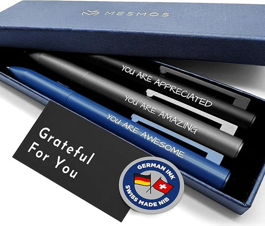 MESMOS 3pk Luxury Metal Ballpoint Pens, German-Made Ink, Teacher Appreciation Gifts Ideas, Teacher Gifts, Teachers Supplies, Thank You Gift for Men, Cool Desk Accessories, Nice Pens for Mens
