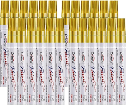Overseas Gold Paint Pens Permanent Markers 24 Pcs, Oil Based Paint Markers Set, Quick Drying, Waterproof, Medium Tip Marker Pens for Metal, Rock, Wood, Plastic, Canvas, Glass, Stone, Rubber, Paper