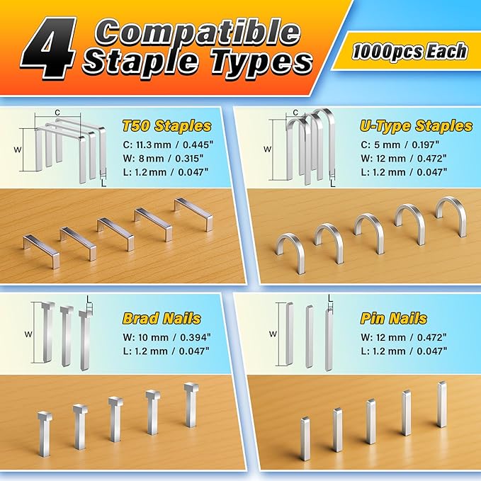 DIYSELF-Staple-Gun-for-Wood, 4-in-1 Upholstery Staple Gun Heavy Duty, Fabric Stapler, grapadora para Madera, Adjustable Manual Upholstery Stapler for Wall, Crafts, Furniture with 4000 Staples/Remover