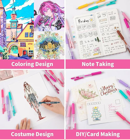 Gel Pens For Coloring, 12 Colors Retractable Colored Pens for Black Paper & White Paper, 0.7mm Fine Point Colorful Pens for Coloring, Writing, Drawing, Journaling, Note Taking, School, Office, Home