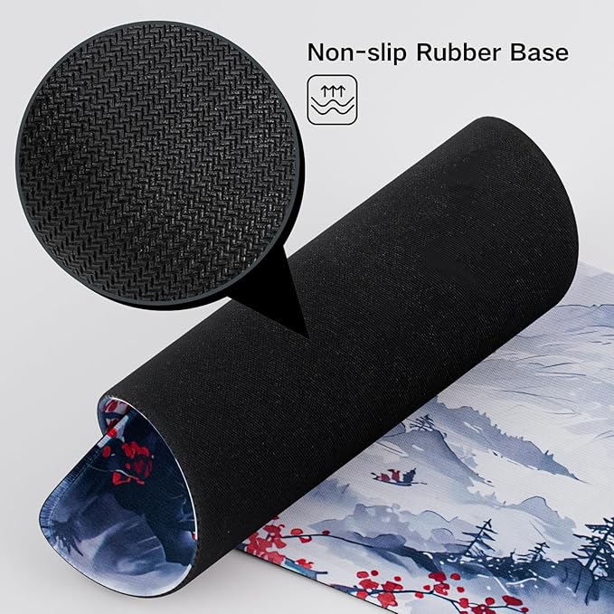 Large Sakura Mouse Pad, Japanese Cherry Blossom Desk Mat, Pink Extended Non-Slip Keyboard Mouse Pad Waterproof Office Desk Pad 23.6"x11.8" Anime Mouse Pads Desktop Protector for Office Home
