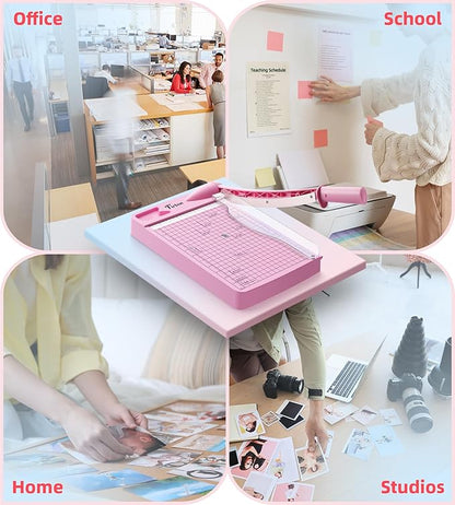 Firbon 12" Guillotine Paper Cutter, Heavy Duty 12-Sheet Capacity Trimmer for Cardstock, Photos, Scrapbooking, Office, Classroom, Studio (Pink)