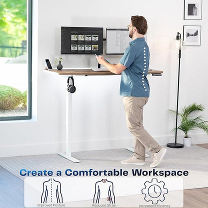 VIVO Electric 60 x 24 in Standing Desk, Memory Height Adjustment, 1B Series, One-Piece Reclaimed Wood Top, White Frame, DESK-KIT-1W6P
