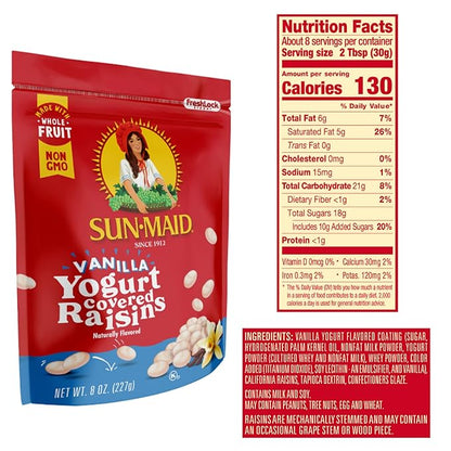 Sun-Maid Vanilla Yogurt Coated Raisins - (12 Pack) 8 oz Resealable Bag - Yogurt Covered Dried Fruit Snack for Lunches and Snacks