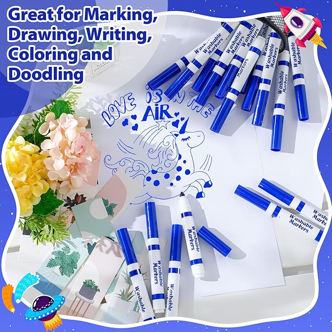Janlaugh 24 Pcs Washable Markers Bulk Broad Line Markers Coloring Conical Tip Large pens for Kids art projects, Teachers, Students, Toddlers, Party Favors, Classrooms, Donations(Blue)