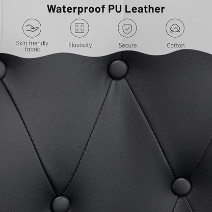 Furniliving PU Leather Accent Chair for Living Room, Upholstered Reading Chair with High Backrest, Tufted-Button Wingback Armchair for Bedroom, Dressing Room, Home Office, Set of 2, Black
