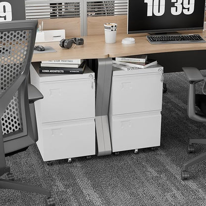 SUXXAN 2 Drawers Mobile File Cabinet, Metal Under Desk Cabinet with Lock, for Office & Home, Legal/Letter Size, W14.57”x D17.36”x H25.79”, Assembly Required(White)