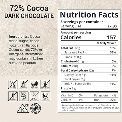 Milkboy Swiss Chocolates Dark Chocolates - 72% Cocoa, Made in Switzerland, Dairy Free, Vegan, Gluten-Free, Non-GMO, Kosher, Sustainably Farmed, European Chocolate - 3 oz, Pack 5