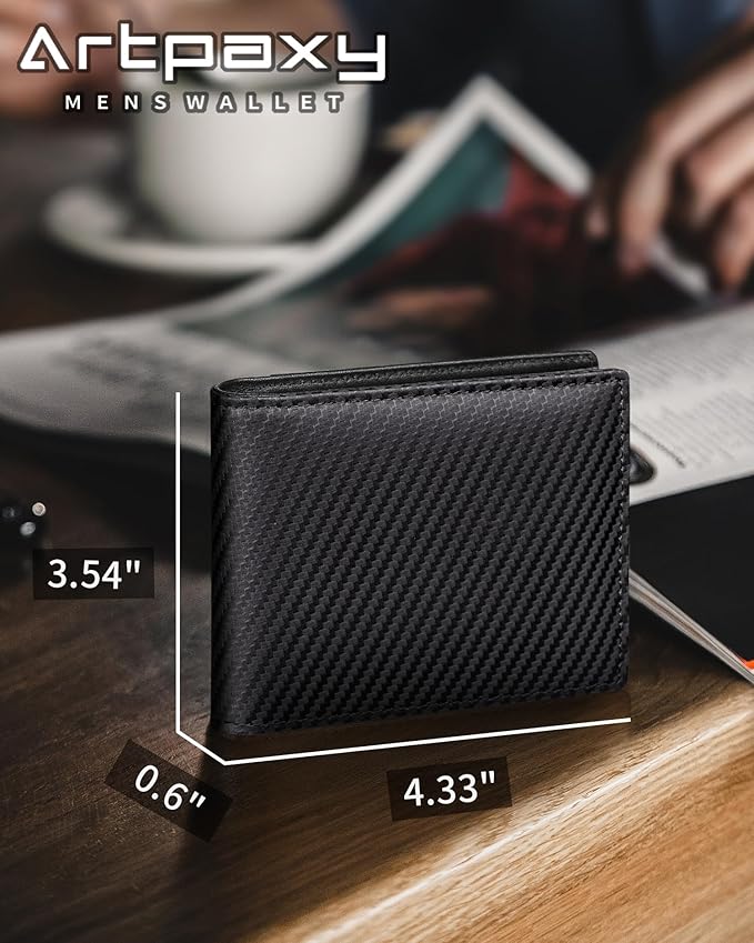 Mens Wallet Bifold Genuine Leather RFID Blocking Wallet for Men with 2 ID Windows 11 Card Holders 2 cash pockets 1 Gift Box