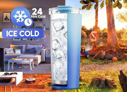 Meoky 24 oz Travel Coffee Mug with Leak-proof Lid, Stainless Steel Insulated Coffee Tumbler, Keeps Hot for 8 Hours or Cold for 24 Hours, Fits in Car Cup Holder (Sky)