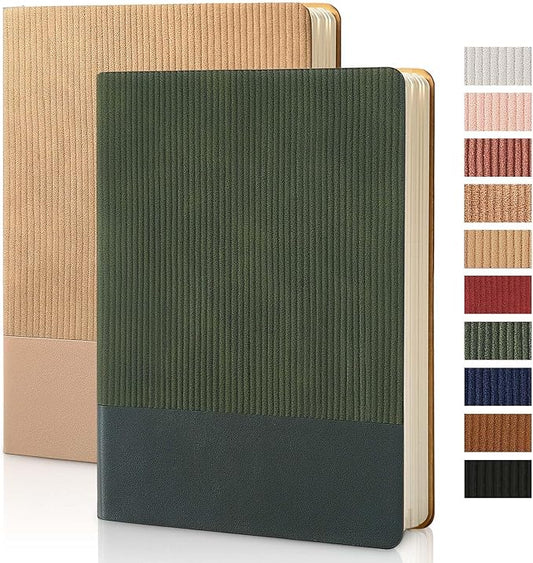 Lined Journal Notebook for Work College Ruled Note Book 5.79"x8.27" A5 PU Leather Daily Journaling 216 Pages for Women Men Writing Home School Supplies Business (Khaki/Green)