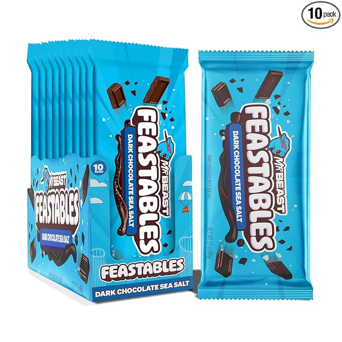 Feastables by MrBeast Dark Chocolate with Sea Salt KING Size Chocolate Bar, 2.1oz (60g), 10 count