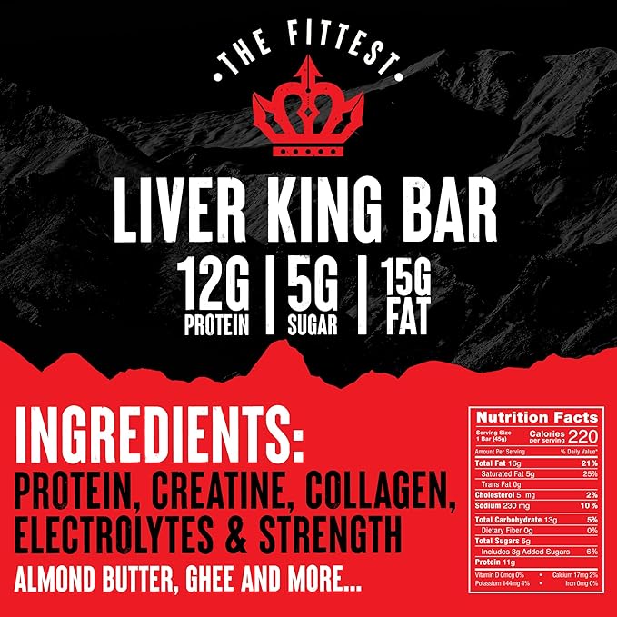 THE FITTEST Chocolate Chip Liver King Bar — Dominant. Delicious. Dessert-Worthy and Keto w/ 12G Protein, Optimizing Fats, Collagen, Creatine, Electrolytes, Himalayan Salt.