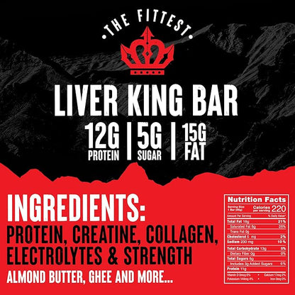 THE FITTEST Chocolate Chip Liver King Bar — Dominant. Delicious. Dessert-Worthy and Keto w/ 12G Protein, Optimizing Fats, Collagen, Creatine, Electrolytes, Himalayan Salt.