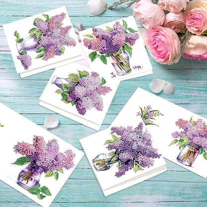 jinglinhh 12pcs Diamond Art Painting Lavender Daisy Flower Bouquet Greeting Cards with Envelopes, DIY Card Making Kits for Adults, Diamond Art Postcards Christmas Cards Craft Gifts