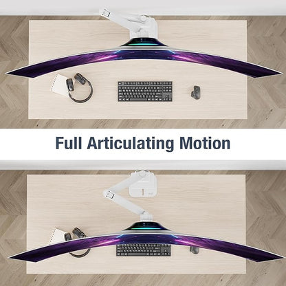 AVLT Single 57 Inch Heavy Duty Monitor Arm Pole Top Mount with USB-C USB-A Ports-White, Height Adjustable, Easy Install Top C-Clamp/Grommet with Reinforcement Plates, VESA Compatible 200/100/75