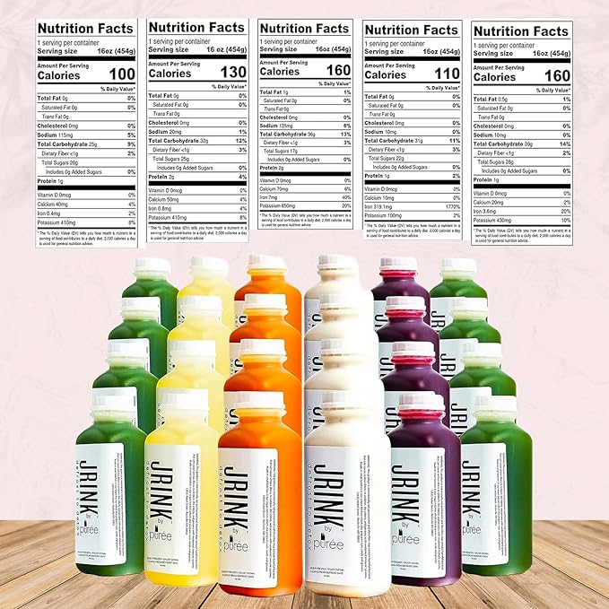 JRINK by Purée Easy Juice Cleanse, Cold Pressed Detox Drink with Organic 4 Day-Healthy Vegetable and Fruit Juice, Frozen Pressed Juice Cleanse, 24 Bottles, 16oz Each