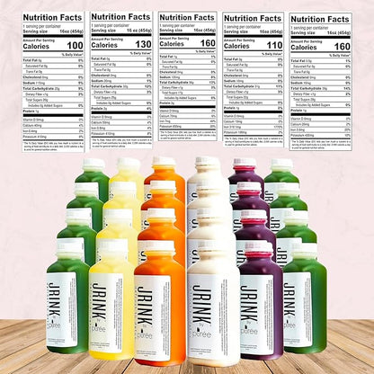 JRINK by Purée Easy Juice Cleanse, Cold Pressed Detox Drink with Organic 4 Day-Healthy Vegetable and Fruit Juice, Frozen Pressed Juice Cleanse, 24 Bottles, 16oz Each