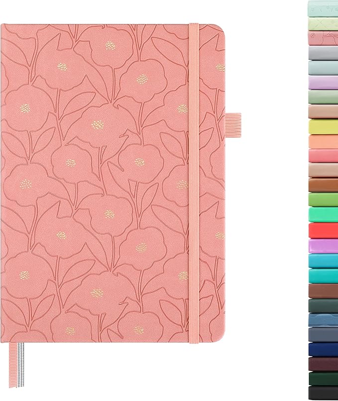 A5 Leather Hardcover, 160 Pages 100GSM Thick Dotted Paper, 3 Sheets of Stickers Included(Peach Pink)