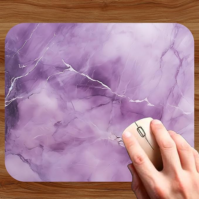 Light Purple Marble Agate Mouse Pad Mat Mousepad for Desk Computer Laptop PC Gaming Home or Office Gift Marbled Abstract (Purple Marble MP48)