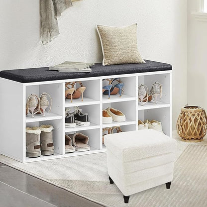 CAROLMADE Folding Storage Ottoman Cube Sherpa Footstool with Wood Legs Ottoman Footrest for Living Room and Bedroom, White 15"x12.6"x15.4"