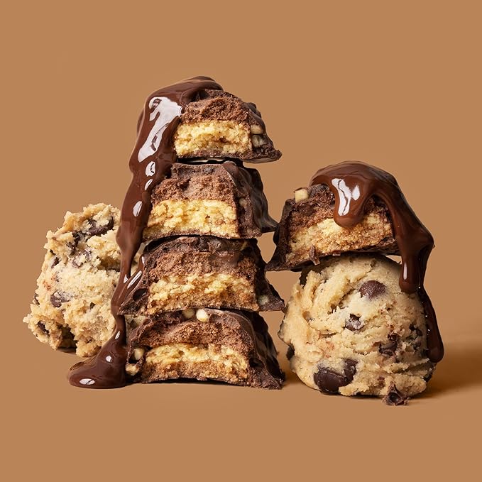 FITCRUNCH Full Size Protein Bars, 6-Layer Baked Bar, 6g of Sugar, Gluten Free & Soft Cake Core (Chocolate Chip Cookie Dough)