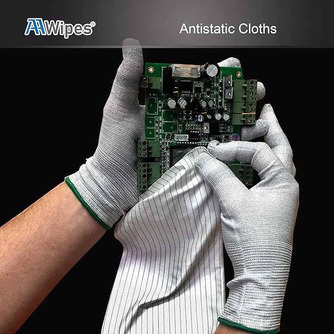 AAWipes ESD-Safe Wipes (9"x9", 100 pcs) - Lint-Free Cleanroom Cloth Wipers, Polyester-Carbon Blend (CE16009)