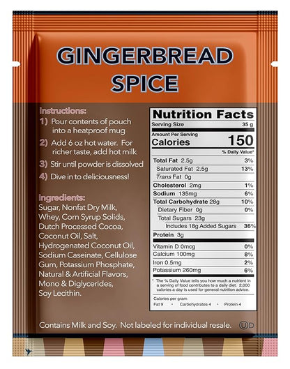 Double Donut Coffee Gingerbread Spice Hot Chocolate Mix Packets, Flavored Gingerbread Hot Cocoa Mix, 32 Count
