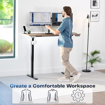 VIVO Electric 60 x 24 in Standing Desk, Memory Height Adjustment, 1B Series, One-Piece Reclaimed Wood Top, Black Frame, DESK-KIT-1B6P