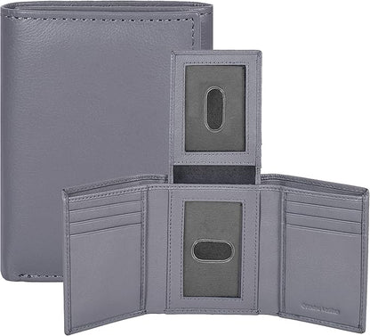 Real Leather Mens Trifold Wallet RFID Blocking Slim Minimalist Front Pocket - Thin & Stylish with ID Window in Gift Box