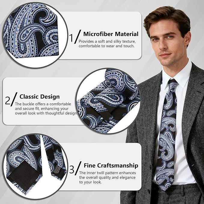 Fineknot Ties for Men, Jacquard Neck Ties, Mens Plaid Paisley Striped Tie, Classic Floral Mens Ties for Wedding Business
