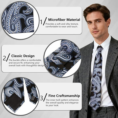Fineknot Ties for Men, Jacquard Neck Ties, Mens Plaid Paisley Striped Tie, Classic Floral Mens Ties for Wedding Business