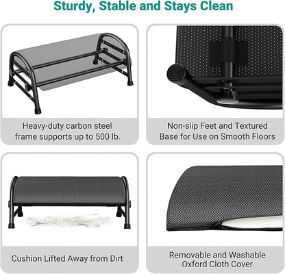 Adjustable Foot Rest for Under Desk at Work, Ergonomic Under Desk Footrest with 6 Positions, Foot Stools for Under Office Desk Chair, Leg Rest for Home, Car, Computer, Gaming Accessories