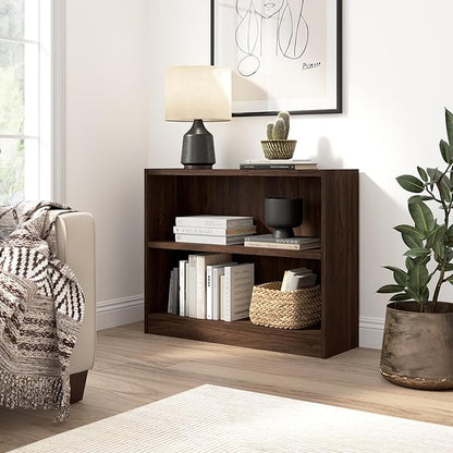 Bush Furniture Universal Small 2 Shelf Bookcase in Black Walnut, Low Storage and Display Bookshelf for Home Office or Living Room Organization