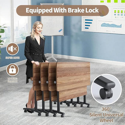 Conference Table, Folding Conference Room Table Meeting Tables, Flip Top Training Table Foldable Conference Tables with Wheels for Office, Conference Room, School (4 Pack A, 55.1 x 23.6 x 29.5 inch)