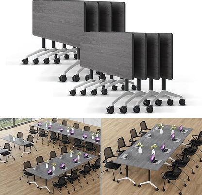 Folding Conference Table Modern Large Mobile Meeting Table Rolling Conference Room Tables with Wheels Seminar Tables for Office Training Classroom (8, Oak Grey, 70.9" D X 23.6" W X 29.5" H)