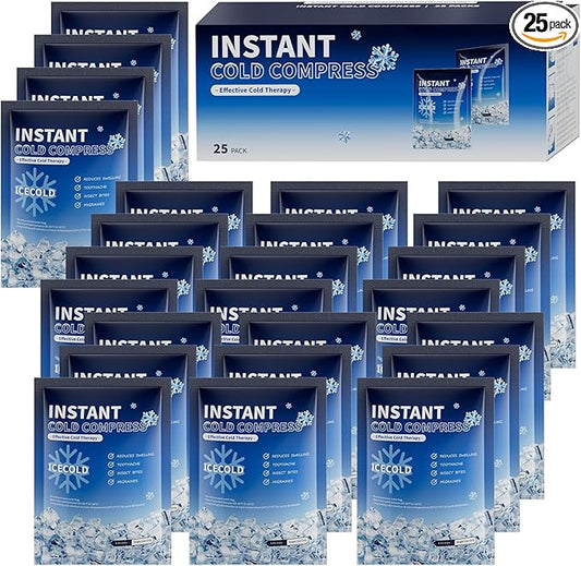 25 Instant Ice Cold Packs, 4.4" x 6" Disposable Ice Packs for Injuries, Pain Relief, No Freeze Needed Cold Compress for First Aid, Athletes