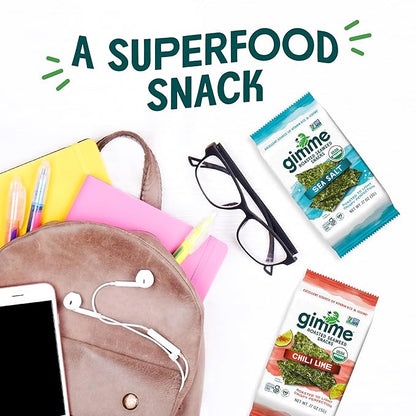 Gimme Seaweed Organic Premium Roasted Seaweed Snacks, Chili Lime, 12 Count Sharing Size, Keto, Vegan, Gluten-Free, Great Source of Omega3s and Iodine, Healthy On-The-Go Snack for Kids and Adults