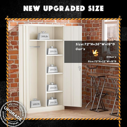 Greenvelly Metal Storage Cabinet with 2 Doors, Grey 72” Steel Storage Wardrobe Cabinet, Employees Locker Closet Clothing Coat Steel Wardrobe Cabinet with Hanging Rod for Garage, Gym, Home Office