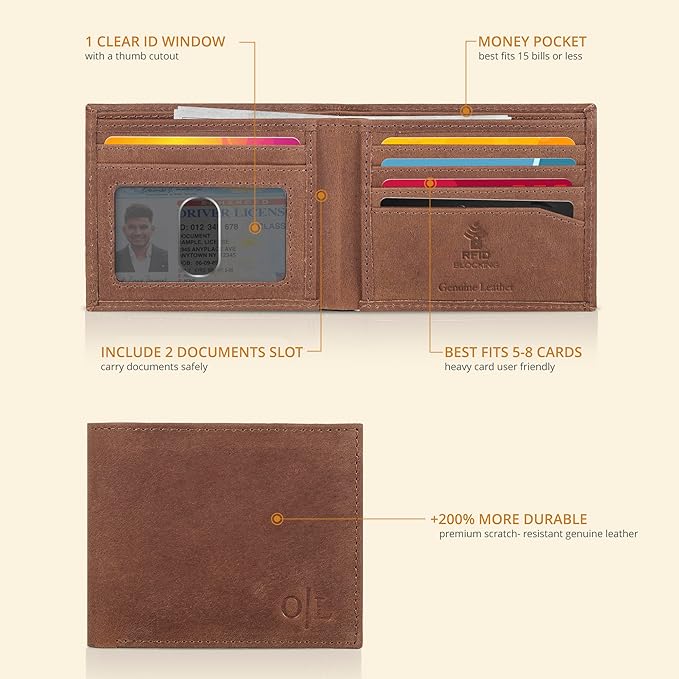 Oak Leathers Slim Leather Wallet for Men - RFID Wallets Credit Card Holder Ultra Thin Gift for Mens, Front Pocket Minimalist Design