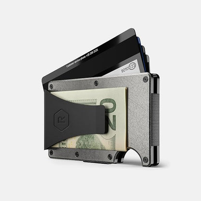 The Ridge Wallet - Slim Minimalist Compact Wallet and Card Holder| RFID Protected Front Pocket Wallets | Integrated Money Clip | Stonewashed Titanium