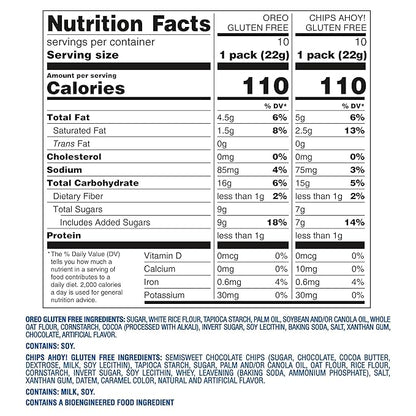 OREO Chocolate Sandwich Cookies & CHIPS AHOY! Chocolate Chip Cookies Gluten Free Cookies Variety Pack, 20 Snack Packs