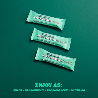 Barebells Soft Protein Bars, Minty Chocolate - 12 Count, 16g High Protein Treats - Chocolate Nutrition Bar with 1g Total Sugars - On The Go Breakfast or Post-Workout Snack