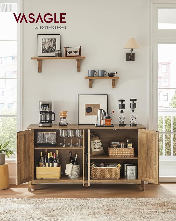 VASAGLE LIRY Collection - Storage Cabinet, Buffet Cabinet, Sideboard, Credenza, with Adjustable Shelves, for Living Room, Entryway, Honey Brown ULSC381T41