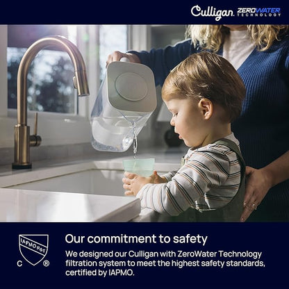 Culligan with ZeroWater Technology 7-Cup Water Filter Pitcher – Includes 5-Stage Advanced Water Filter, IAPMO Certified to Reduce Lead, Total PFAS (Forever Chemicals), Mercury, Fluoride, and Chlorine
